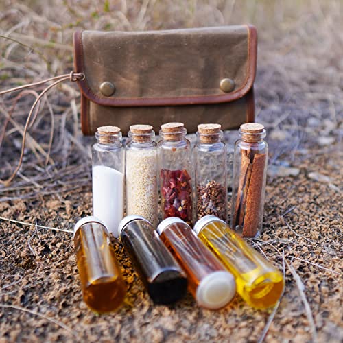 Load image into Gallery viewer, ULUZE Camping Spice Bag Kit with 9 Glass Spice Jars, Wax Canvas Storage Bag, Portable Travel Holder Hiking bushcraft Spice Kit and Oil Pouch Khaki
